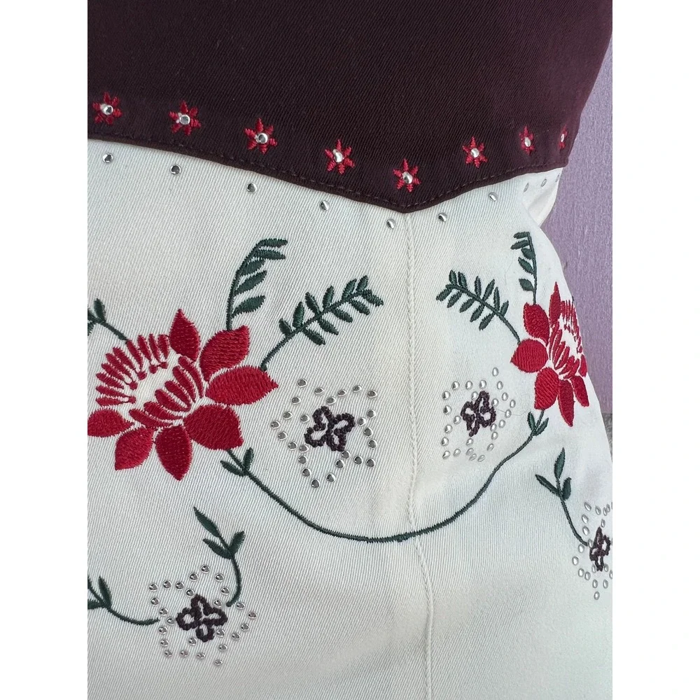 Vintage Western Snap Shirt Throw Pillow Upcycled Embroidered Cowboy Rustic Decor